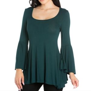 24seven - LONG SLEEVE FLARED TUNIC TOP - HUNTER GREEN - SZ 1X